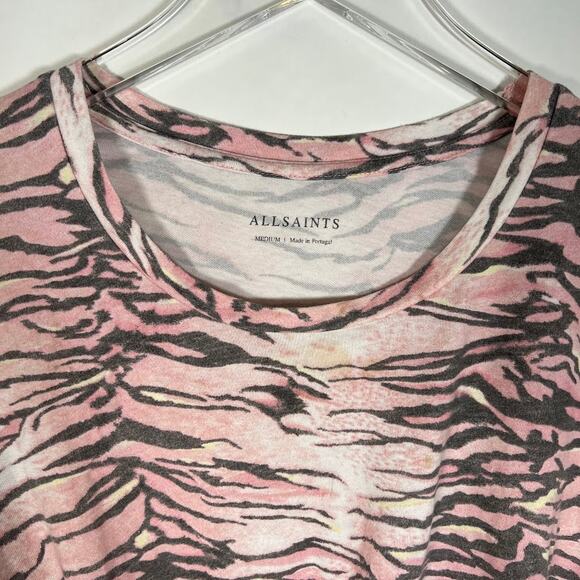Allsaints Women's Tygers Carme Long Sleeve T-Shirt M Pale Pink Knot Cropped - Picture 4 of 6